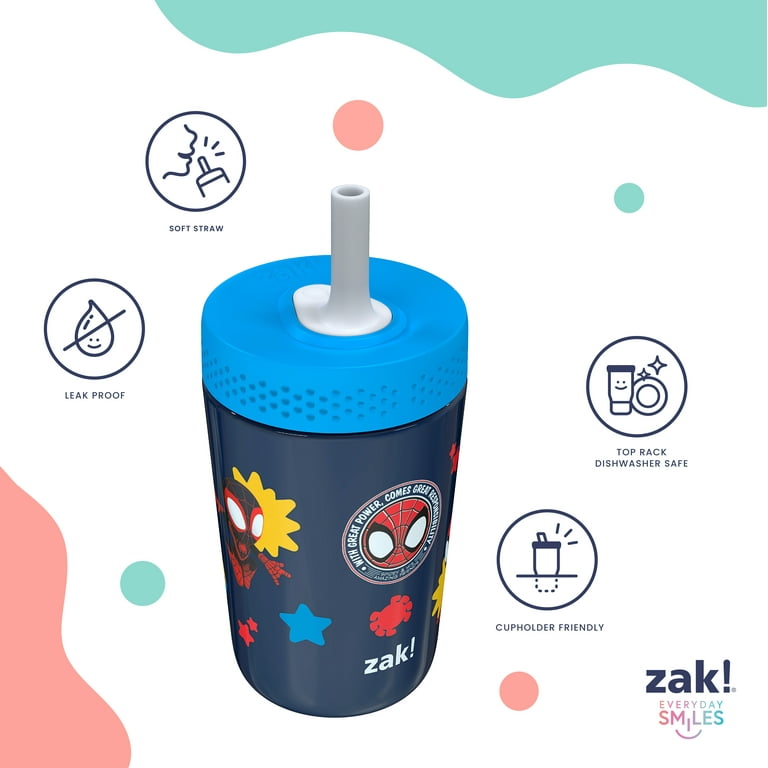 Zak Designs 12oz Spidey & Friends Kids Straw Tumbler, Stainless 