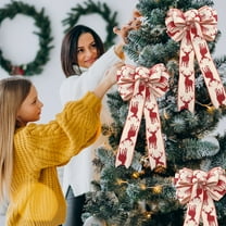 Needhep Christmas Large Bow Velvet Bow, Large Bow Ornaments For Christmas Tree, Burlap Bows Christmas Buffalo Plaid, for Wreaths Outdoor, Tree Topper, Outside (Red)