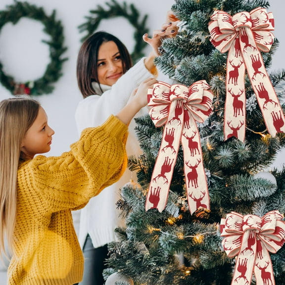 Needhep Christmas Large Bow Velvet Bow, Large Bow Ornaments For Christmas Tree, Burlap Bows Christmas Buffalo Plaid, for Wreaths Outdoor, Tree Topper, Outside (Red)