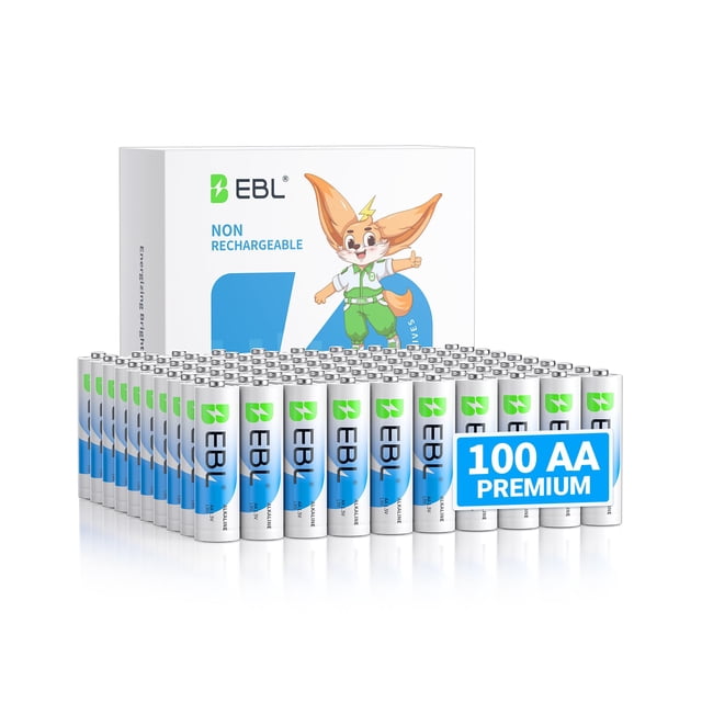 Batería alcalina EBL AA de 1,5 V, paquete de 100 unidades, 10 años de vida útil