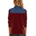 thumbnail image 6 of Htigea Collared Tops for Women Denim Velvet Patchwork 3/4 Sleeve T-Shirt Casual Trendy Button Down Pullover Tunic Blouses Wine S, 6 of 7