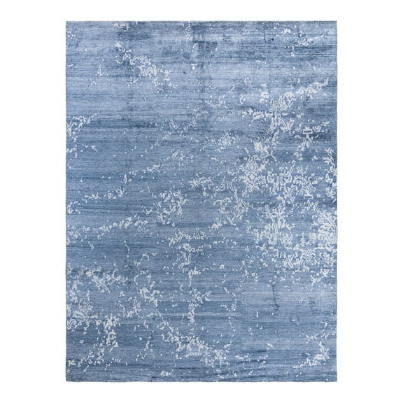 Modern One-of-a-Kind Hand-Knotted Area Rug - Blue, 9' 1" x 12' 0"