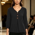 thumbnail image 5 of Edvintorg Womens Tops Trendy Long Sleeve V Neck Loose Casual Lightweight Pullover Top with Button Womens Clothing Black L, 5 of 7