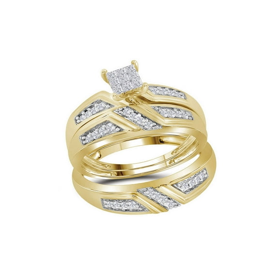 Diamond Princess Sterling Silver His Hers Princess Diamond Cluster Matching Wedding Set 1/3 Cttw