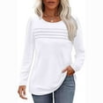 thumbnail image 2 of JUUYY Puff Long Sleeve T-Shirts for Women Casual Solid Pleated Crew Neck Tee Shirts Loose Fit Pullover Tops White M, 2 of 6