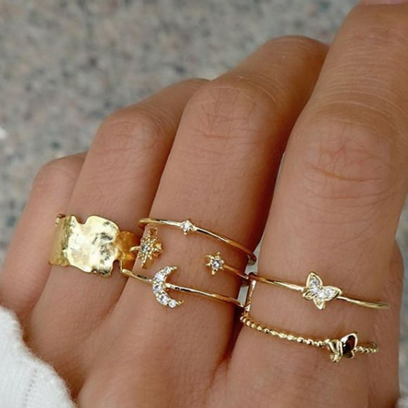 XZNGL Gold Rings Gold Plated Ring Cold Wind Geometric Gold-Plated European And American Ring Set