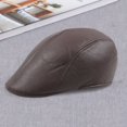 thumbnail image 3 of Newsboy Cap Retro Soft Comfortable Waterproof Solid Color Keep Warm Faux Leather Winter Thermal Men Beret Flat Hat for Outdoor, 3 of 8