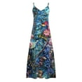 thumbnail image 5 of Sakmal Womens Dresses Summer Long V-Neck Floral Sleeveless Loose Fit Pleated Slip Dress, 5 of 5