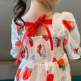 thumbnail image 5 of EnJoCho toddler Girls Cute Strawberry Ruched Dress Princess Dresses Strawberry Prints Short Bubble Sleeve Clothes Baby Kids Summer Casual Party Dresses 2-3 Years, 5 of 9