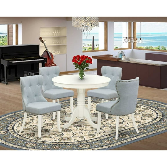 East West Furniture Antique 5-piece Wood Dining Room Set in Linen White