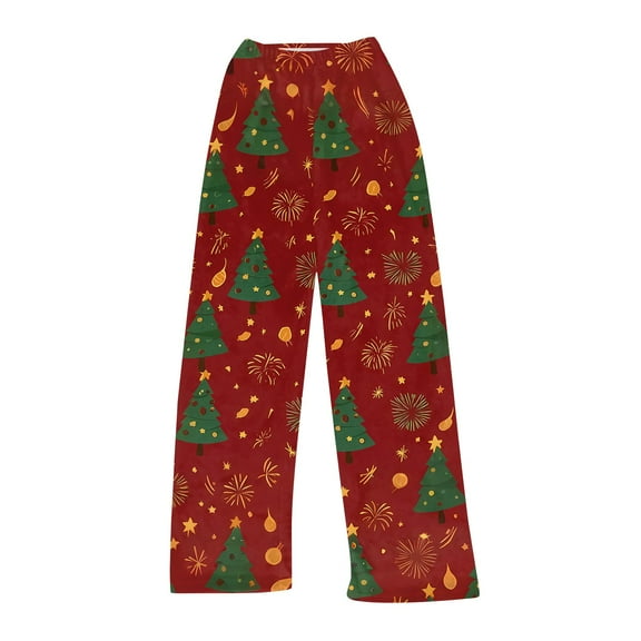 WTOBBY Women's Holiday-Themed Print Pajama Pants, Plush and Warm Fleece Bottoms with Christmas Snowflake and Tree Patterns, Comfortable Sleepwear for Women,Dark Green L