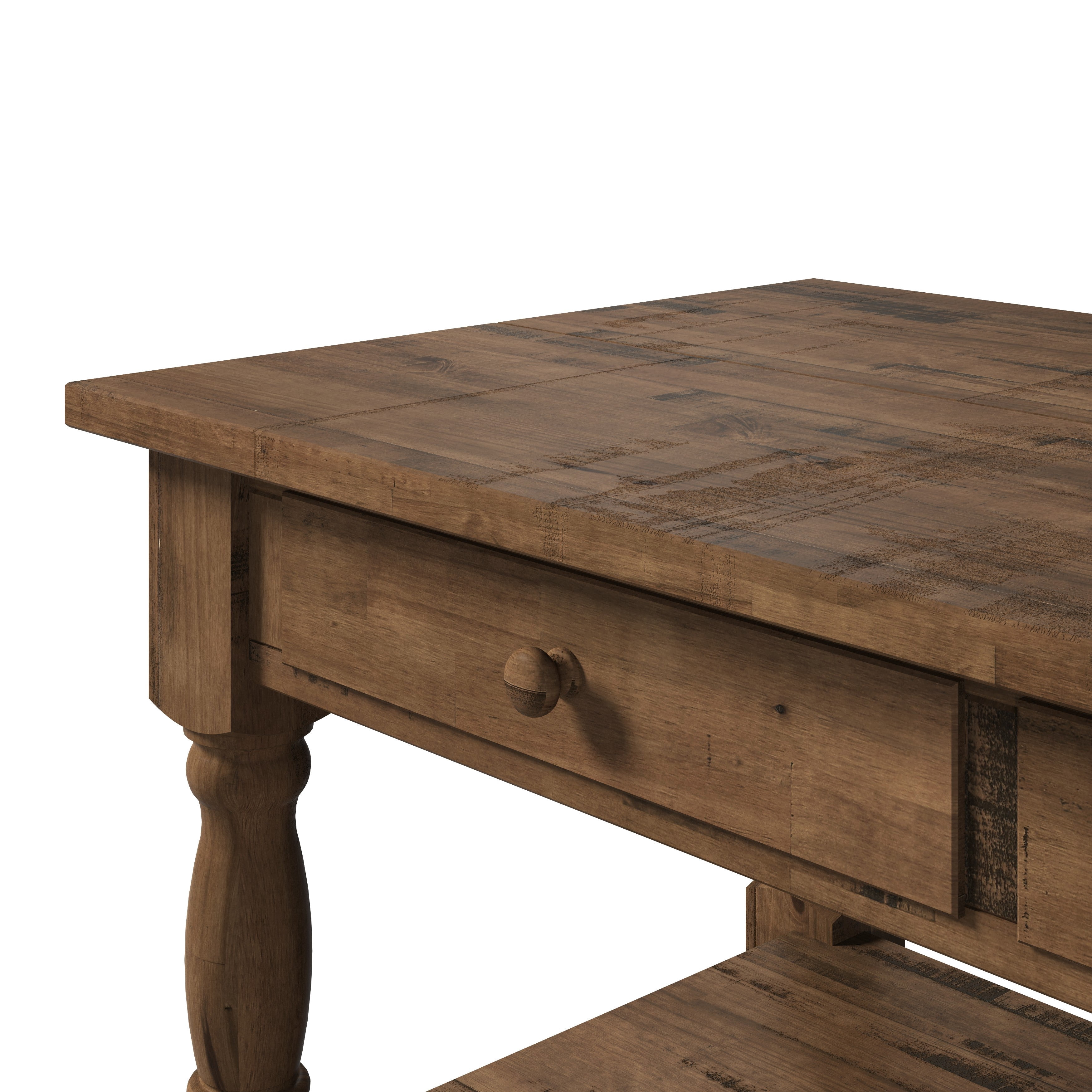 OSHOME 52" Farmhouse Kitchen Island with Drawers and Shelves – Solid Wood Kitchen Prep Table, Harvest Brown with Distressed Brown Top