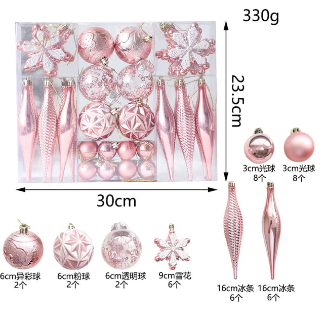 Xiao Hua Adornos para árbol de Navidad, 2 cajas, paquete de 40, bolas navideñas irrompibles, juego de adornos colgantes para árbol, surtido, color rosa