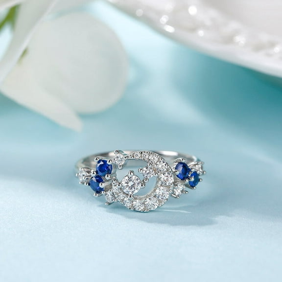 Eclet Jewels Round 14K White Gold Over Engagement Rings - 1 Ct Round Brilliant Cut Diamond Rings for Women's - Moon Star Diamond Rings for Women's - Birthstone Engagement Diamond Rings for Women's