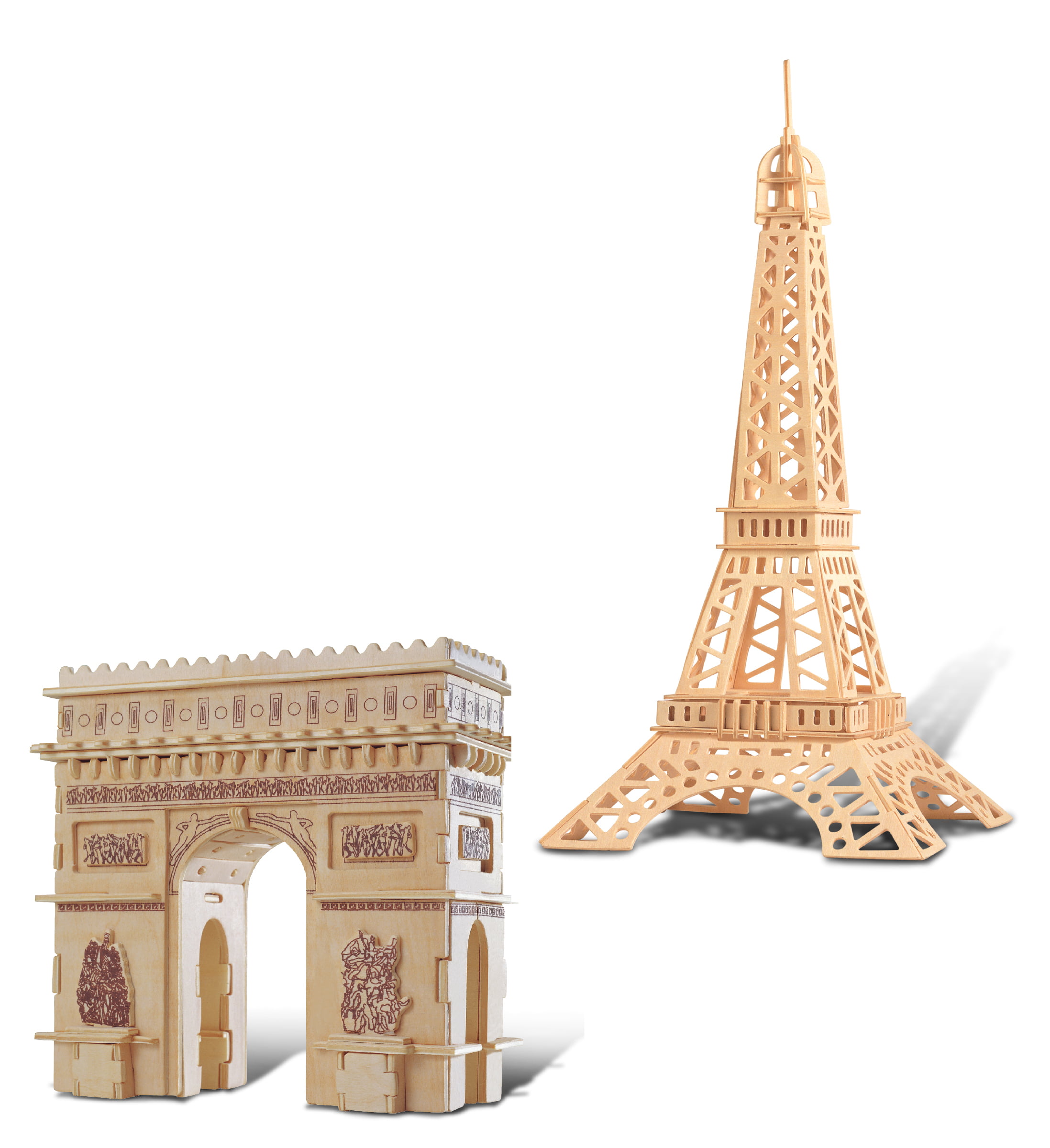 Set of 2 Eiffel Tower and House Model Kit Wooden 3D Puzzles 