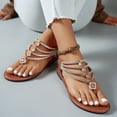 thumbnail image 5 of YgkuHd Women's Casual Bohemian Flat Sandals Thong Style Multiple Rows Rhinestones Gold-Tone Metal Accents Brown,6, 5 of 7