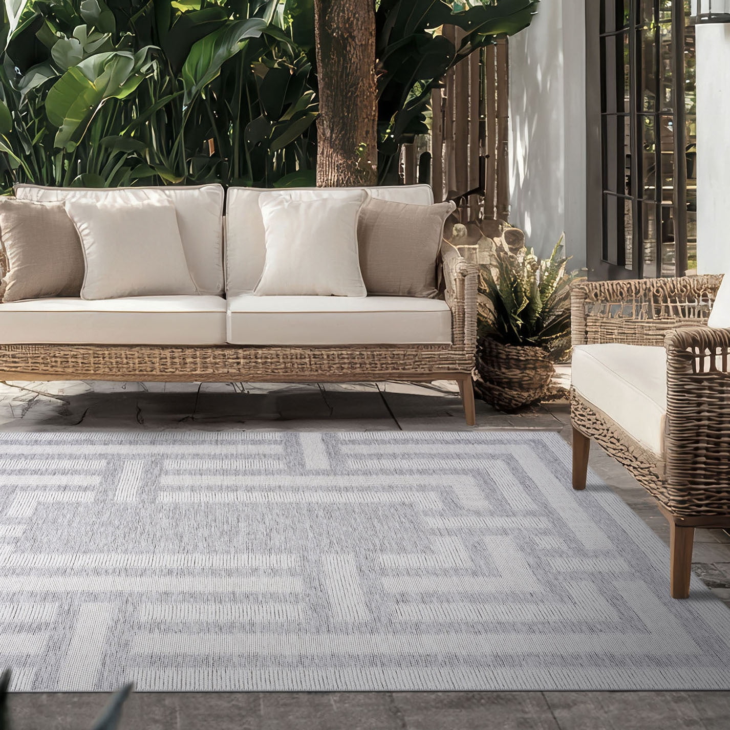Bliss Rugs Bailey Transitional 2' x 7' Gray and White Indoor Outdoor Area Rug