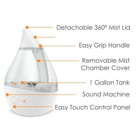 CRANE - 1 Gal. Drop Cool Mist Humidifier with Sound Machine - Clear/White