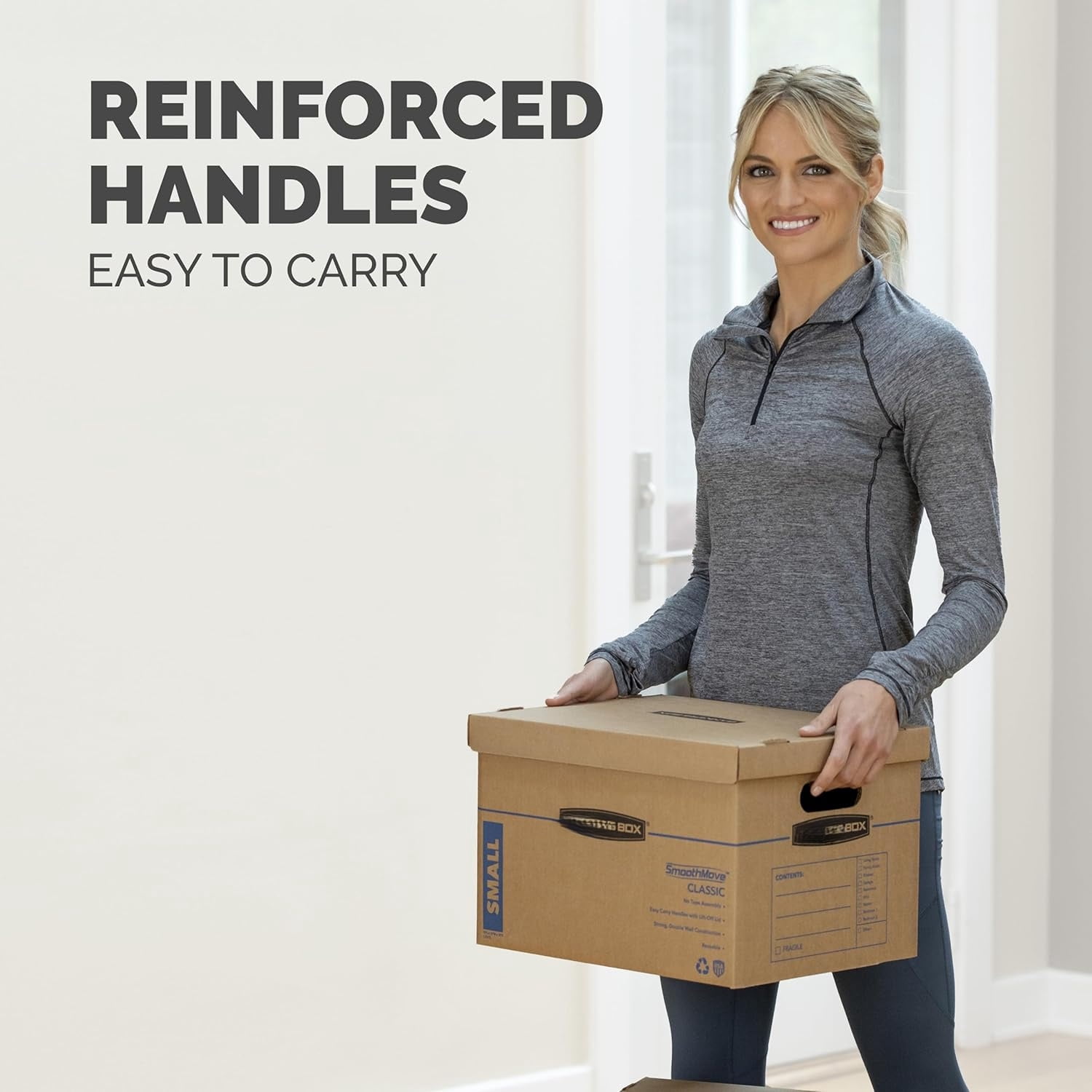 Medium Classic Moving Box 8 Pack, Reinforced Handles, Tape-Free Assembly, Box with Lid