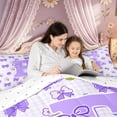thumbnail image 4 of meiyoeat Cute Bow Letter E Twin Bedding, Floral Plaid Bedding Comforter Set for Kids Girls, Purple, Reversible, 7 Pieces, 4 of 6