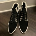 thumbnail image 6 of Cecelia New York Geraldine Black Suede Lace Up Sheep Fur Ankle Welt Detail Boots (Black Suede, 8), 6 of 6
