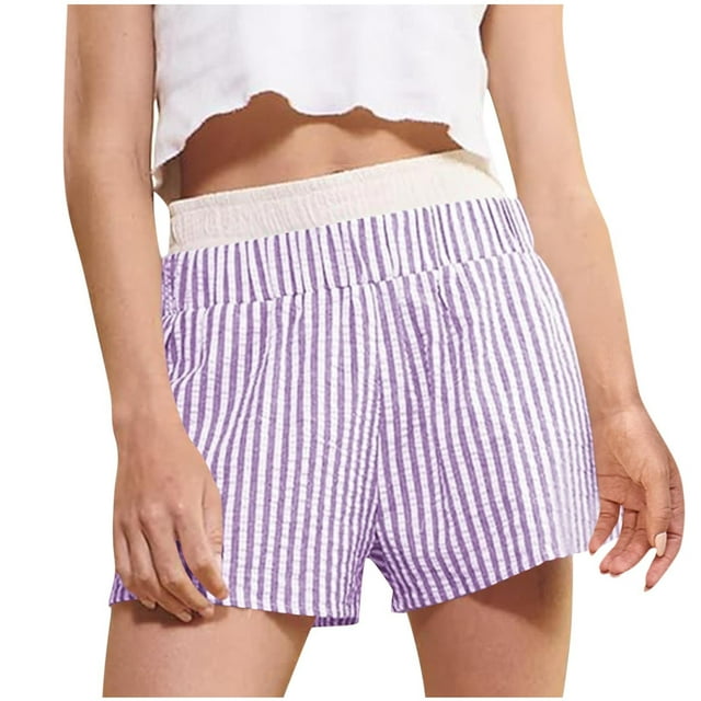ohmzyzo Boxeurs pour Femmes à Rayures Taille Haute Élastique Jambes Larges Y2K Shorts de Gym