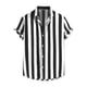 thumbnail image 1 of INSPIRE CHIC Camisa a rayas para hombre, manga corta, color block, con botones, playera de playa Negro L, 1 of 6