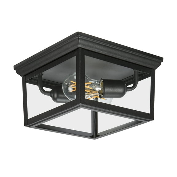 Maxxima 9 in. Outdoor / Indoor Flush Mount Ceiling Light Fixture, Black Porch Light w/ Clear Glass, Bulbs Not Included