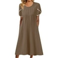 thumbnail image 1 of B91xZ Robes d'Été pour Femmes 2024 Décontractées à Manches Courtes Robe Longue Fendue Maxi Robe de Plage d'Été, Kaki TG, 1 of 5