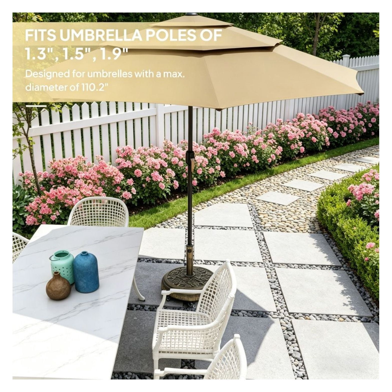 Outdoor Umbrella Base 9.2', Patio Umbrella Stand with Wheels & Brakes, Bronze Resin Concrete Base for 1.3"-1.9" Pole, Garden Deck Poolside