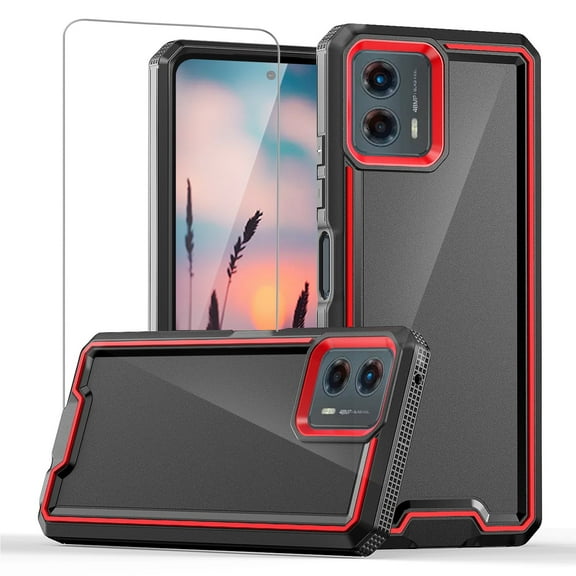 TJS for Motorola Moto G 5G 2025 / Moto G 2026 / Moto G Play 2026 Phone Case, with Tempered Glass Screen Protector, Dual Layer Shockproof Rugged Hybrid Drop Protector Cover (Black)