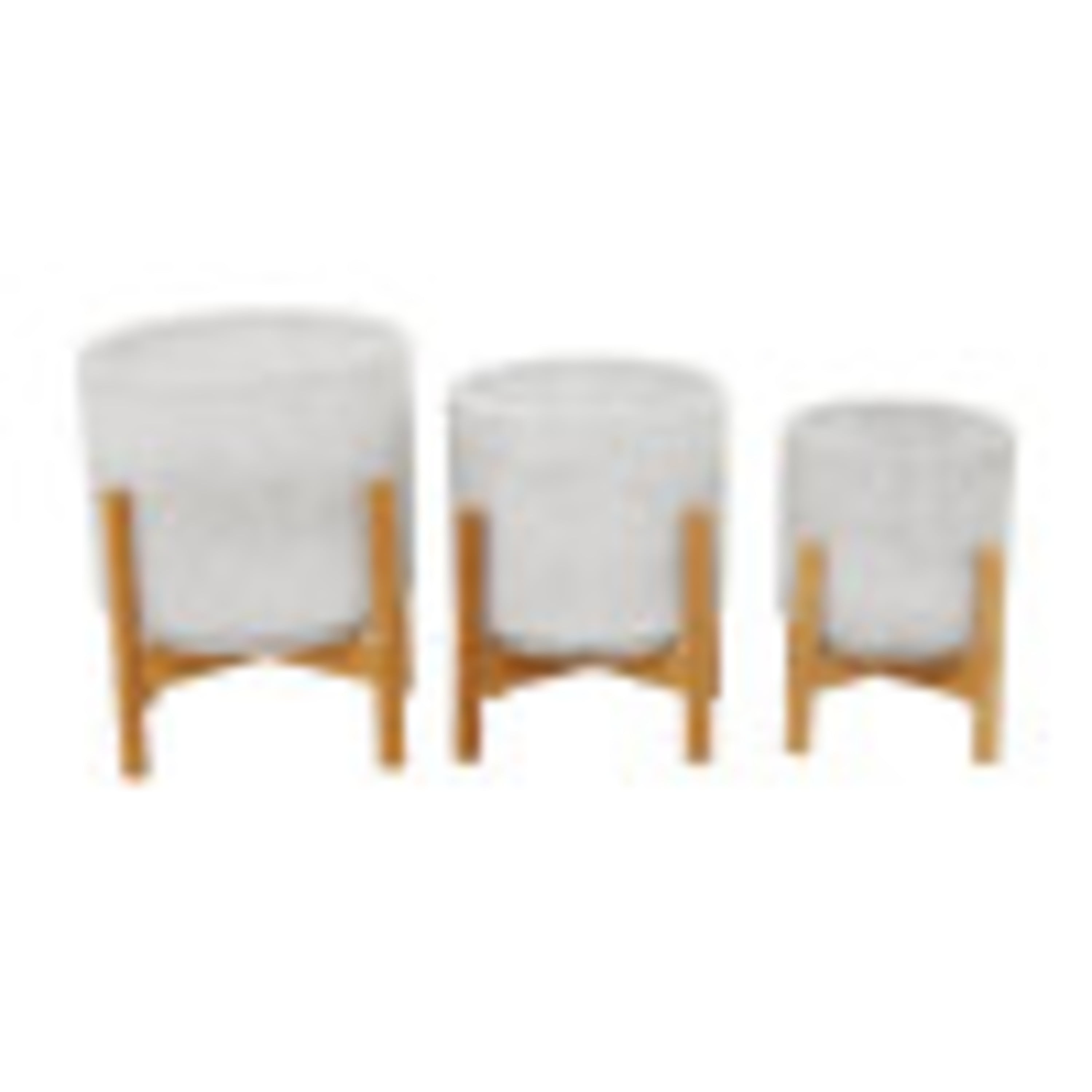 DecMode 12", 11", 10"H White Ceramic Planter with Removable Wood Stand (3 Count)