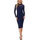 thumbnail image 2 of Vestido de malla INSPIRE CHIC para mujer, con cuello alto, manga larga, vestido de cóctel ajustado, talla XS, azul marino, 2 of 6