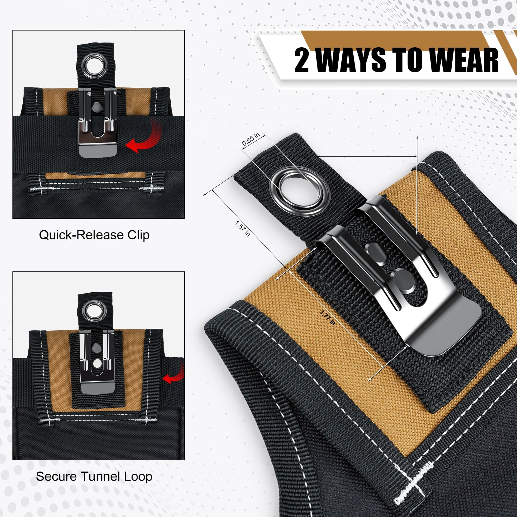 MELOTOUGH Nail and Screw Organizer Bag for Electricians and Carpenters, Tool Belt Pouch with Belt Clip, Heavy Duty Work Fastener Pouch