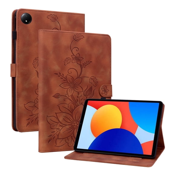 XYX for Xiaomi Redmi Pad SE 8.7 inch 2024 Case, PU Leather Slim Folio with Multi-Angle Stand, Brown Lily Flower