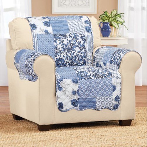 Langdon Quilted Patchwork Furniture ProtectorChairNavy