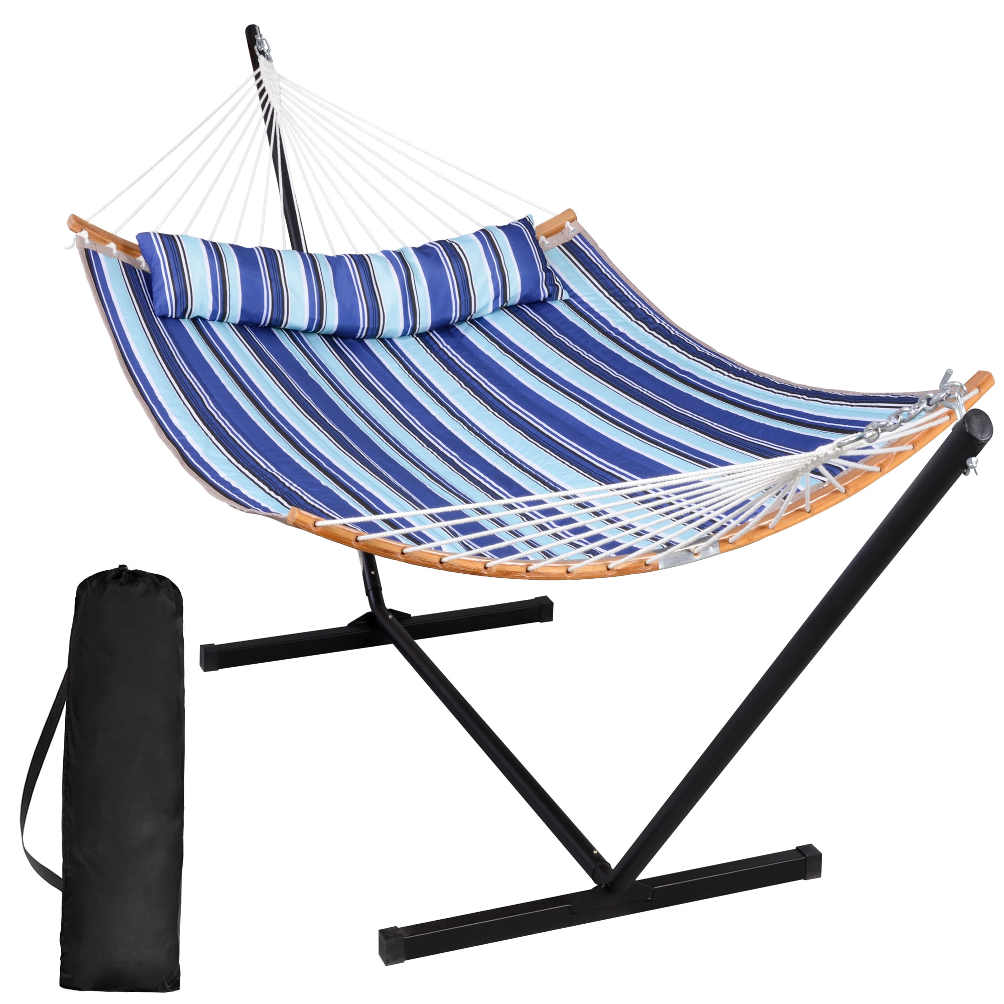 Portable Freestanding Hammock and Stand SUNCREAT Two Person Hammock with Stand Light Blue Waves Extra Large Pillow Hardwood Spreader Bar 