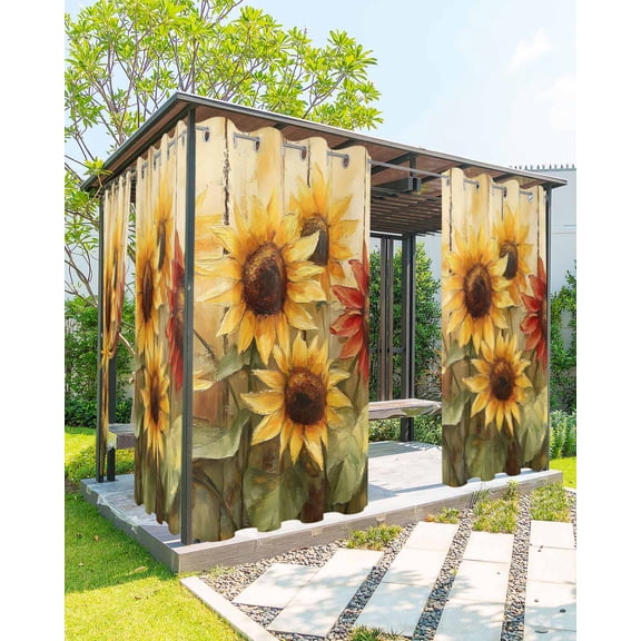 nqOlkjepod Outdoor Curtains for Patio Waterproof, Summer Sunflowers Outdoor Privacy Panels Grommet, Spring Oil Painting Floral Leaf Plant Blackout Outside Curtains for Porch/Cabana 54"x84", 2 Panels