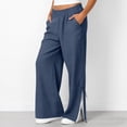 thumbnail image 3 of Sweatpants for Women 2026 Spring Fall Elastic Waist Wide Leg Lace Side Split Hem Casual Loose Sweat Pants with Pockets, 3 of 9