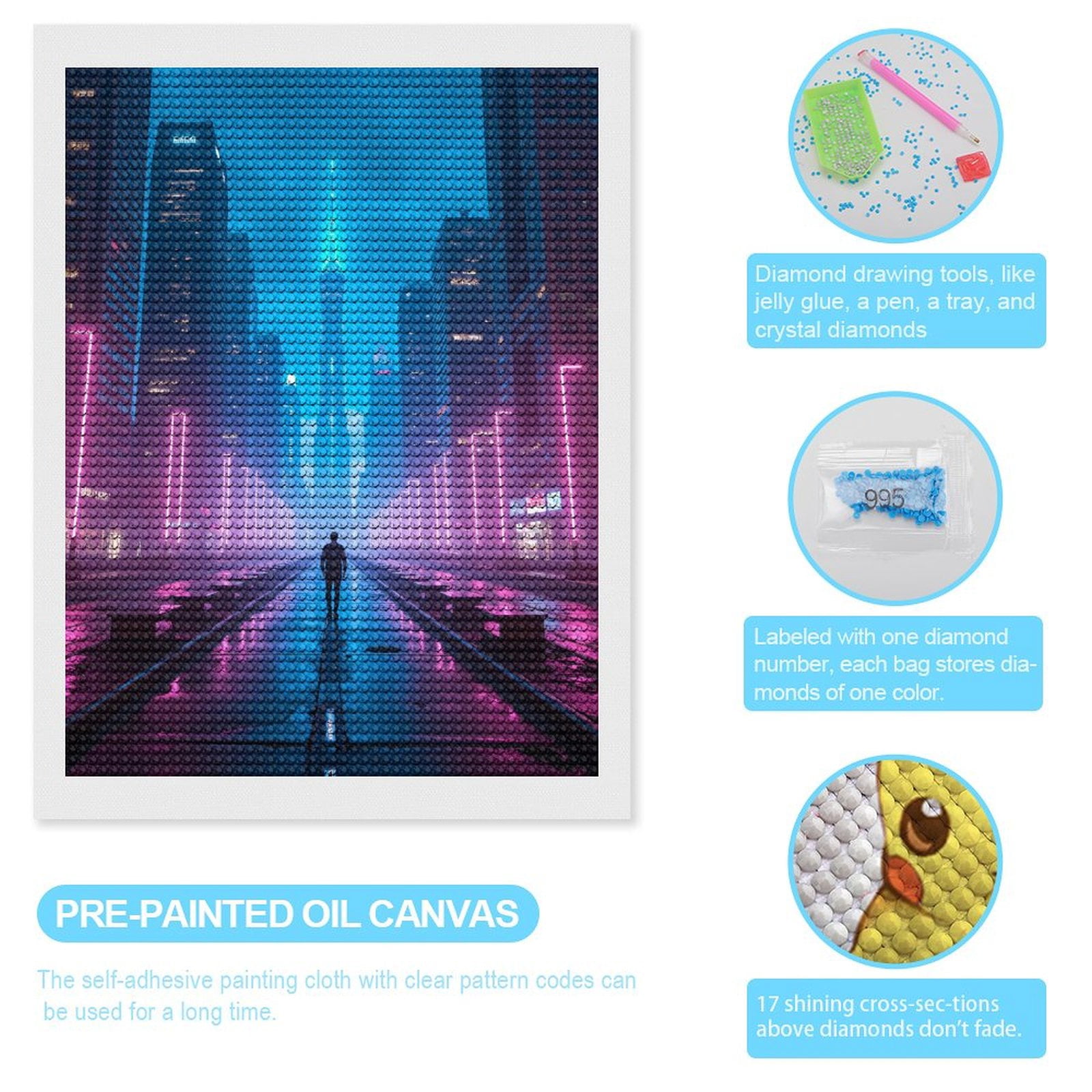 Diamond Art Kits for Adults, Neon Cityscape Night Walk 5D Diamond Painting Kits for Adults Beginners, DIY Full Drill Diamond Painting, Gem Art and Crafts 12x16