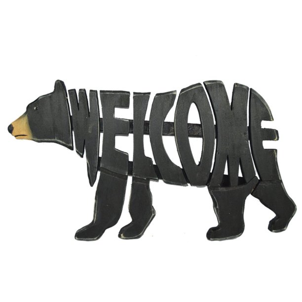 Pine Ridge Real Wooden Black Bear Sign Home Decor Barefoot