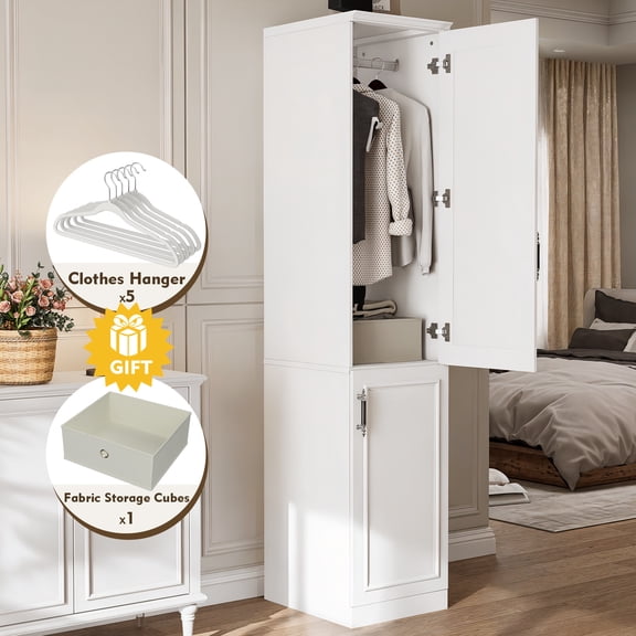 MEISSALIVVE Wardrobe Closet with 2 Doors and Adjustable Shelves, 74.8" Freestanding Armoire Storage Cabinet, Large Modern Bedroom Wardrobe, White