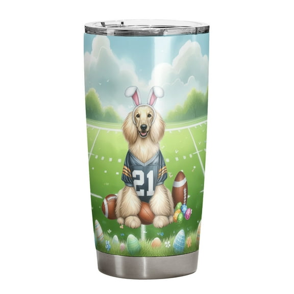 Happy Easter Hello Spring Afghan Hound Playing Football 20oz Stainless Steel Tumbler Insulated Cup with Lid Dog Lover - 13003