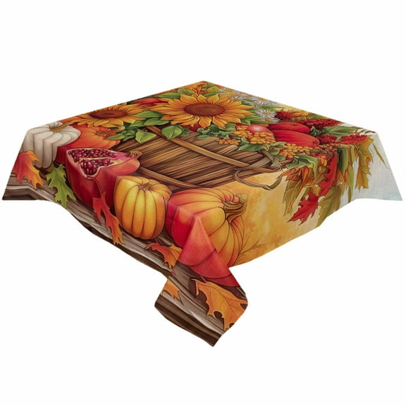 Fall Sunflower Pumpkin Square/Round Tablecloths 54x54,Farmhouse Orange Maple Leaf Fruits Table Cloth Table Cover Indoor/Outdoor Tabletop Decor for Wedding Holiday Party Dinner Baby Shower