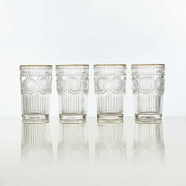 Burns Glass Hand Painted Real Gold Rim, Floral Iced Tea Glass 12.75 oz Highball Beverage Style (Set of 4)