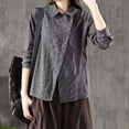 thumbnail image 2 of Women's Spring Summer Cotton Linen Casual Long Sleeve Turndown Collar Blouse Loose Tops Black,XL, 2 of 4