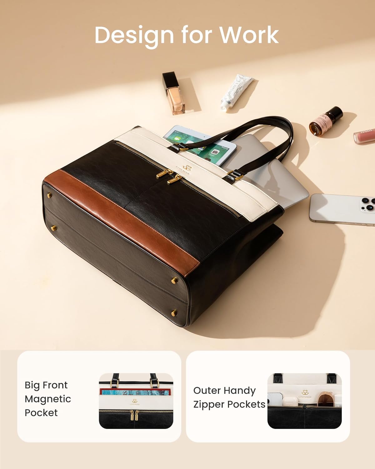 LOVEVOOK Laptop Bag for Women,15.6 Inch Vintage Work Tote Bags for Women,Leather Teacher Bag,Large Handbag Computer Briefcase