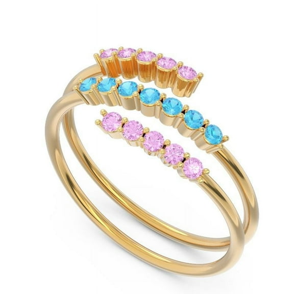 0.25 Carat Lovely Round Cut Blue Topaz & Pink Sapphire Gemstone Engagement Eternity Band for Women Solid 14K Yellow Gold Size 7 by Diamond-Capitals