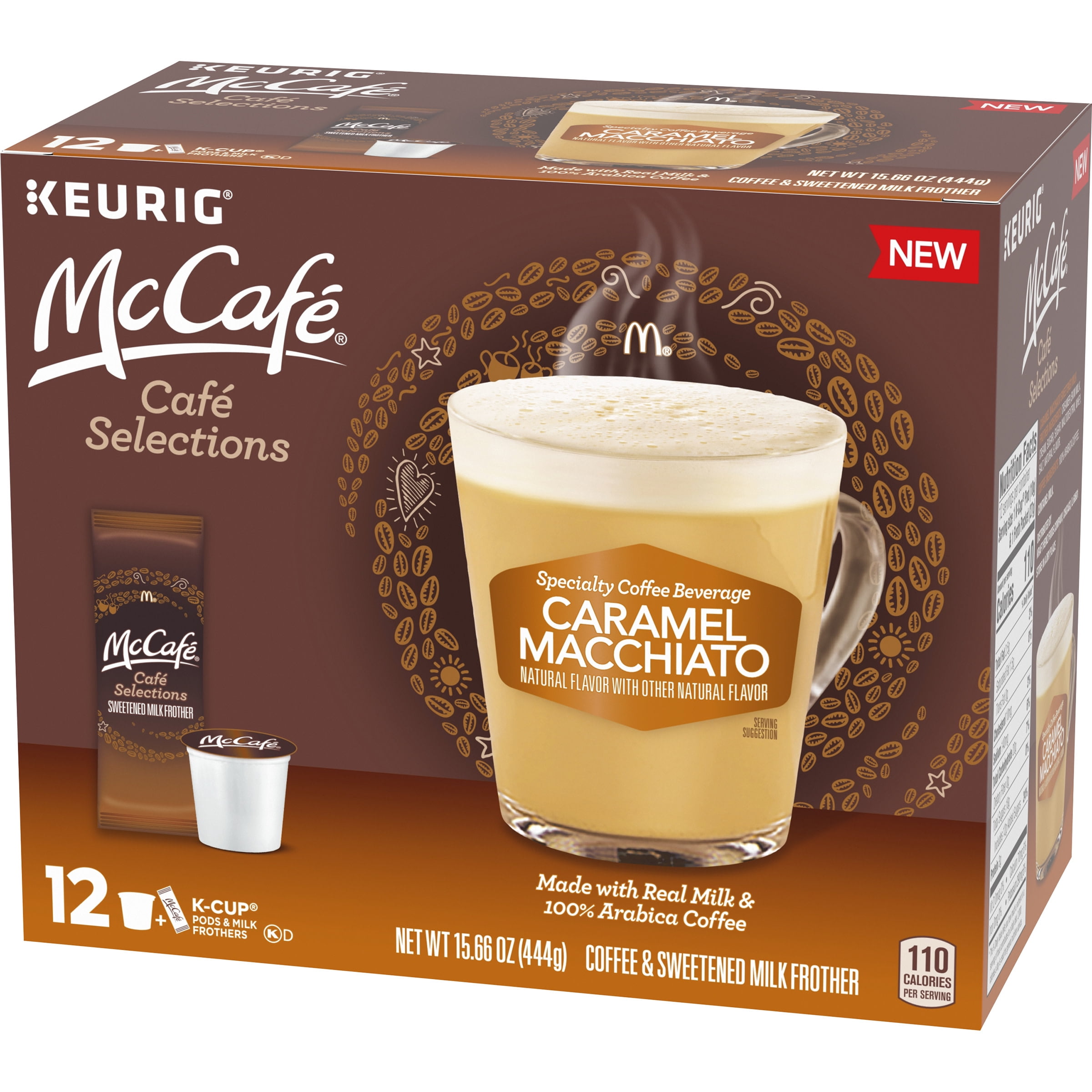 McCafe Cafe Selections Caramel Macchiato Coffee Keurig K Cup Pods & Froth Packets, 12 ct Box