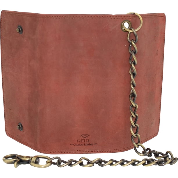 RFID Blocking Mens Tri-fold Long Style Crazy Horse Leather Steel